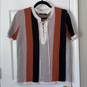 Striped short sleeve sweater